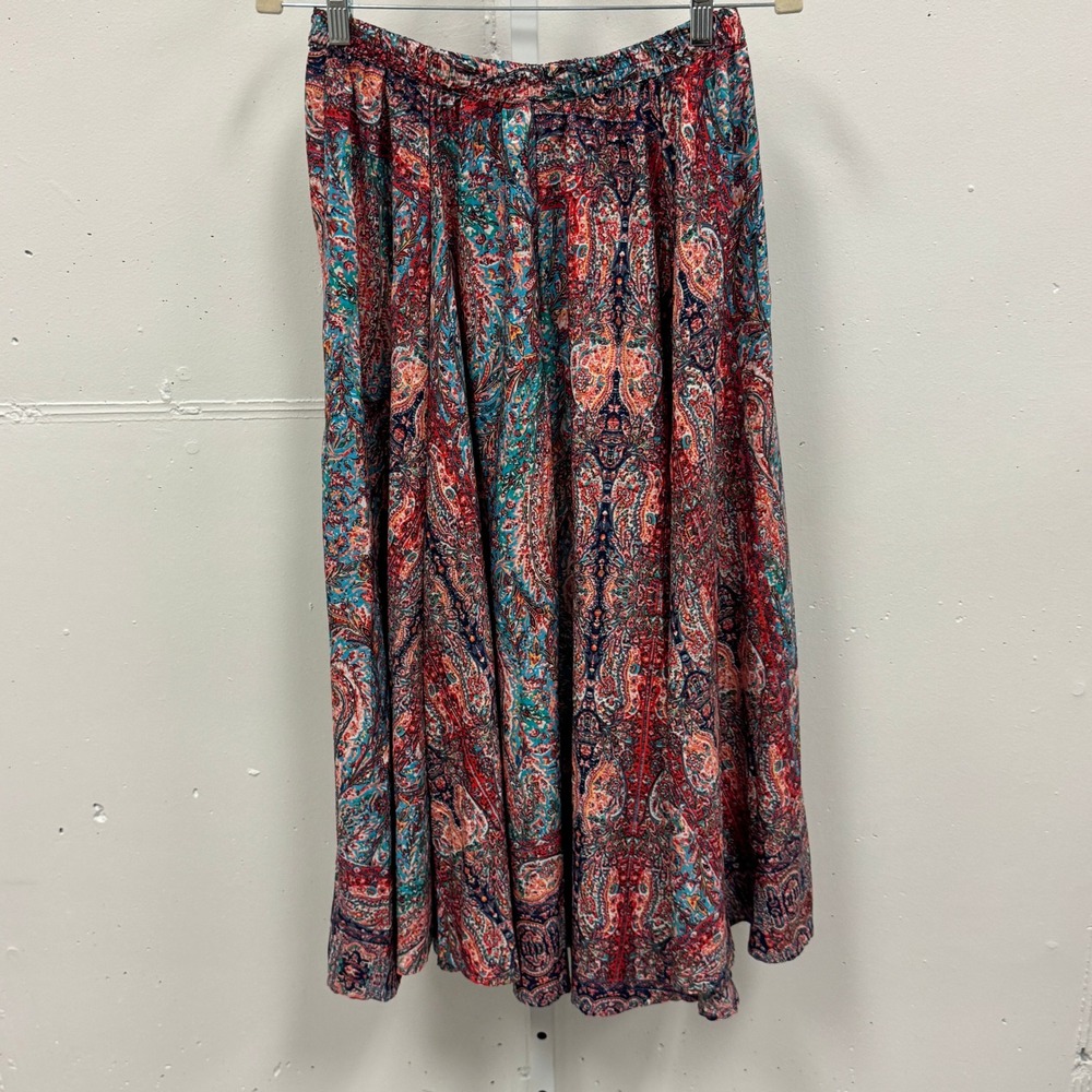 Appleseeds Women's Boho Multicolor Paisley Midi‎ Skirt Elastic Waist A13046